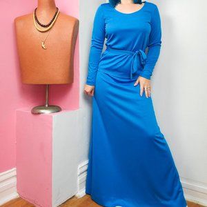 Vintage 80s I. Magnin Bold Blue Two Piece Top & Maxi Skirt Set